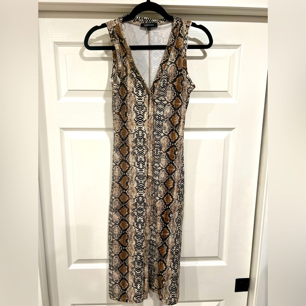 Olivaceous Snakeskin Midi Dress, Size Small